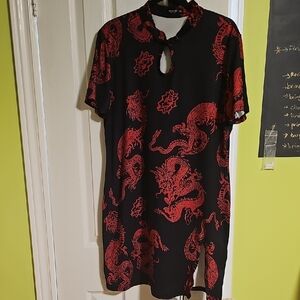 Black and Red Dragon Print Bodycon Dress
